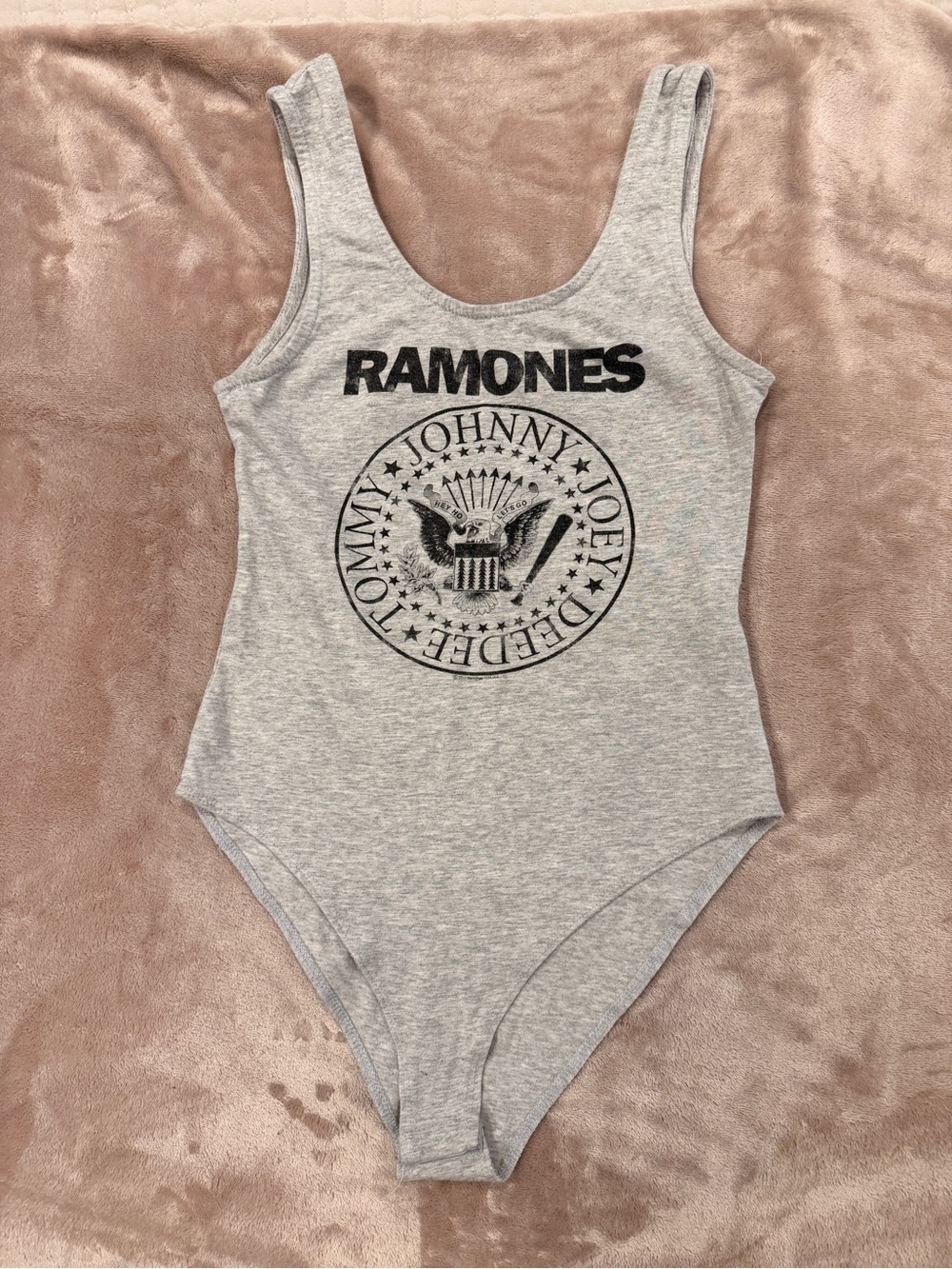 Ramones 1-2-3-4 Gray Graphic Bodysuit Rock Band Tank Top